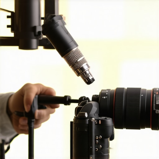 A creator cleaning a microphone and camera lens with specialized maintenance tools