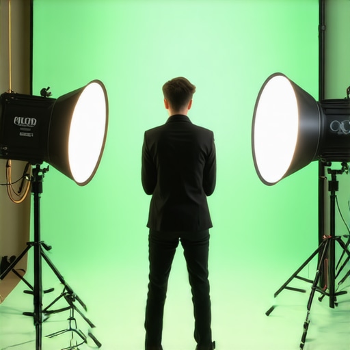 Diagram showing the distance between creator and green screen with dedicated lighting sources.