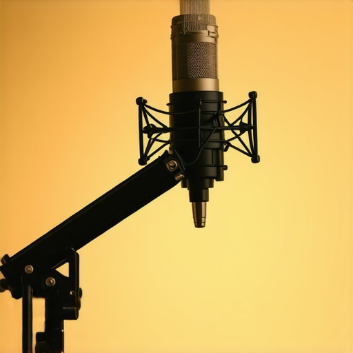 High-end XLR microphone set up in a room with acoustic treatment to prevent echo.