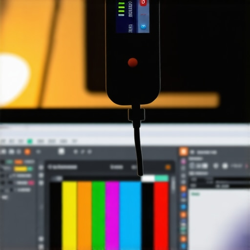 A colorimeter device calibrating a creator monitor for color accuracy