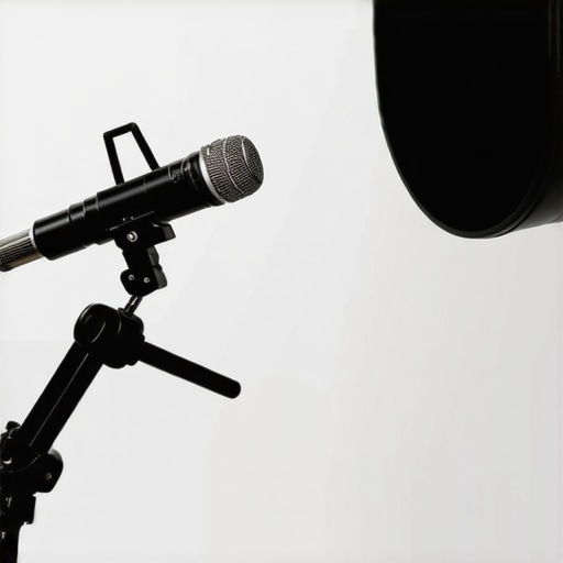 Close up of a shotgun microphone boom arm positioned just outside the camera frame for invisible audio.