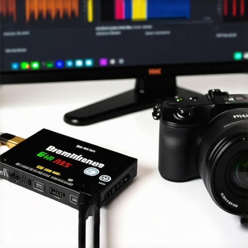 A mirrorless camera and capture card setup for high-quality video syncing.