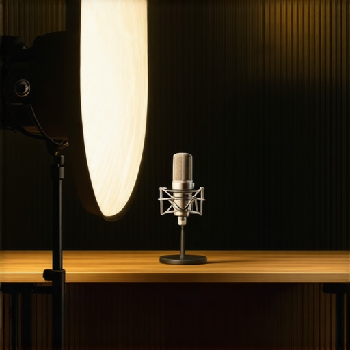 A high-end solo creator setup with softbox lighting and professional audio equipment.