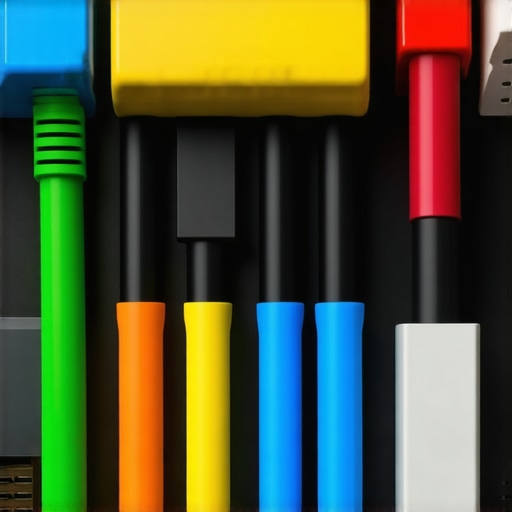 A well-organized creator desk showing cables labeled with gaff tape and power bricks secured by velcro.