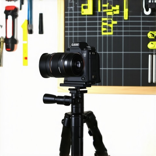 Professional Studio Gear Maintenance and Calibration Setup A well-organized content creator studio featuring a calibrated camera and organized tools for long-term maintenance.