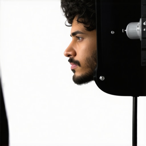 A creator demonstrating the 45-degree lighting angle for depth and shadows in a video studio.