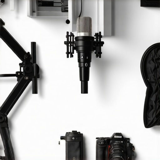 A clean and organized creator studio showing cable management and microphone maintenance.
