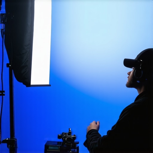 A creator demonstrating the separation of warm key light and cool background light in a home studio.