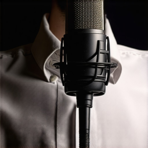 A lapel microphone clipped upside down to prevent plosives and air pops in audio recording.