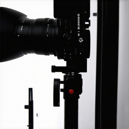Close-up of a camera using cardboard to block lens flare for professional video quality