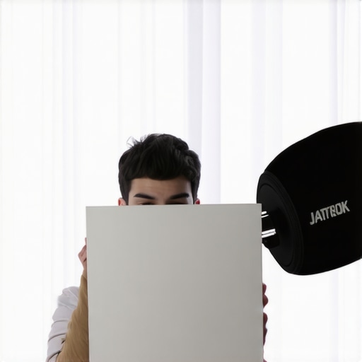 A creator using window light and a white reflector to balance facial shadows.