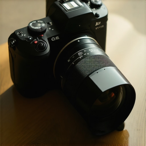 A close-up shot showing how to properly route a dummy battery cable out of a mirrorless camera body to prevent overheating.