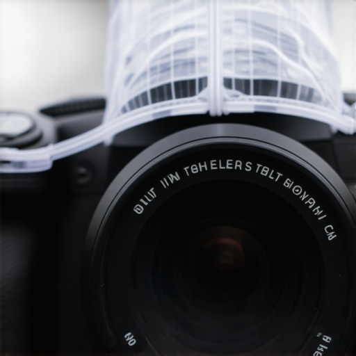 A camera lens protected from dust and moisture using a transparent shower cap as a DIY weather shield.