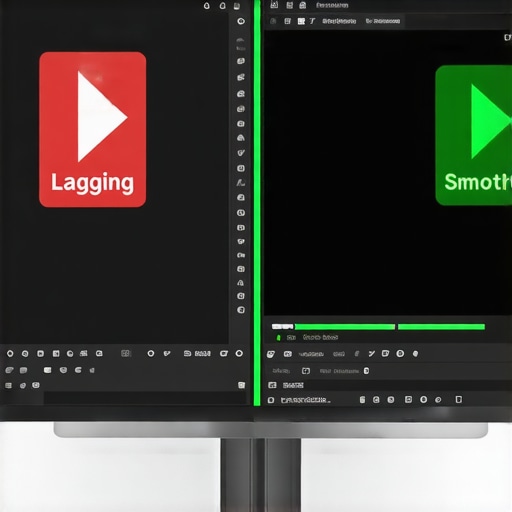 A comparison showing the difference between lagging original footage and smooth proxy video editing on a workstation.