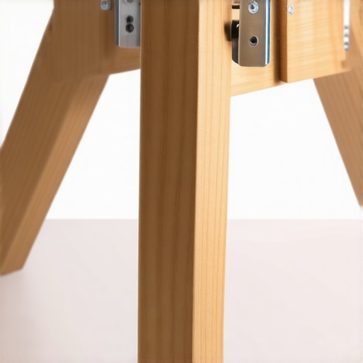 A detailed view of a C-stand leg secured to a heavy plywood base using wooden cleats for maximum studio stability.