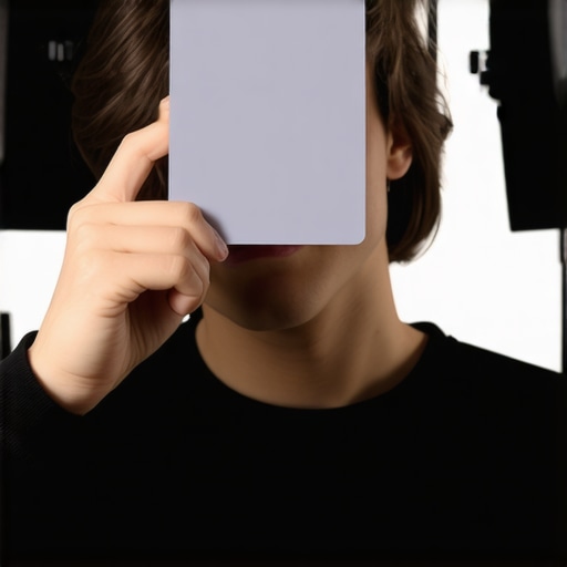 A creator using a gray card to calibrate camera white balance for better skin tones.