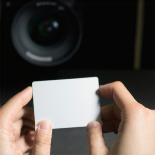 Setting Manual White Balance A creator using a white balance card to calibrate camera color settings.