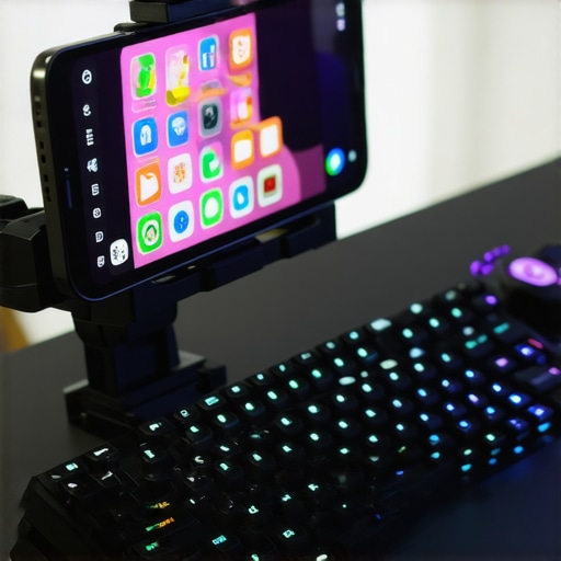 A smartphone showing a touch-based macro interface for OBS and lighting control.