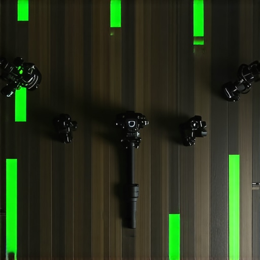 Painters tape marks on a studio floor for camera and light placement.