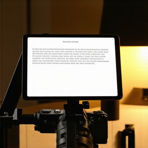 Tablet configured as a script monitor positioned directly below a mirrorless camera in a video creator setup