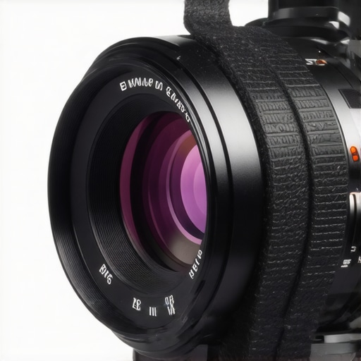 Close up of a camera lens with rubber bands for improved focus grip