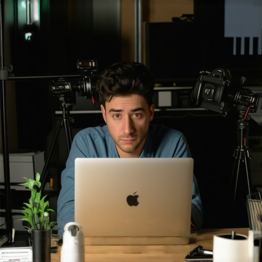 Creator struggling with expensive equipment in a small studio setup