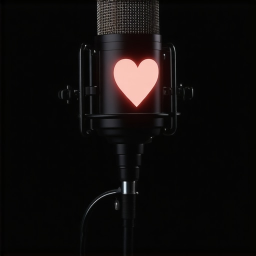 Close up of a studio microphone with a cardioid polar pattern illustration.