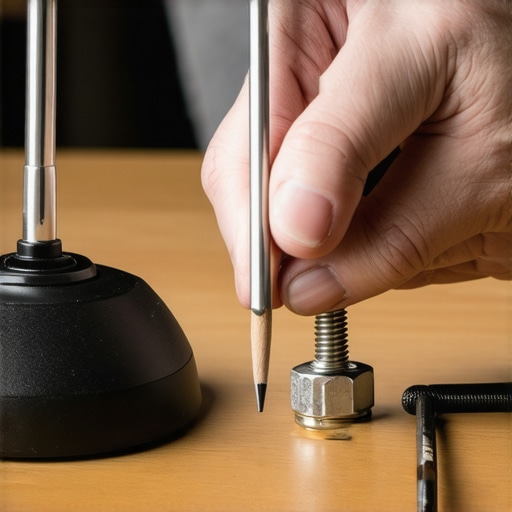 Using Graphite for Silent Studio Gear A person applying graphite lubricant to a microphone stand screw using a pencil.