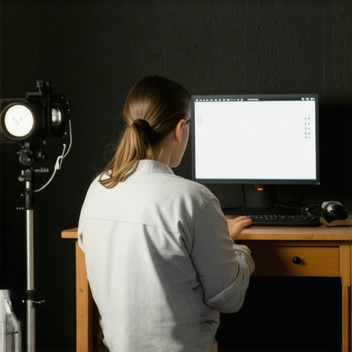 A content creator sitting away from the wall to create depth and background blur.