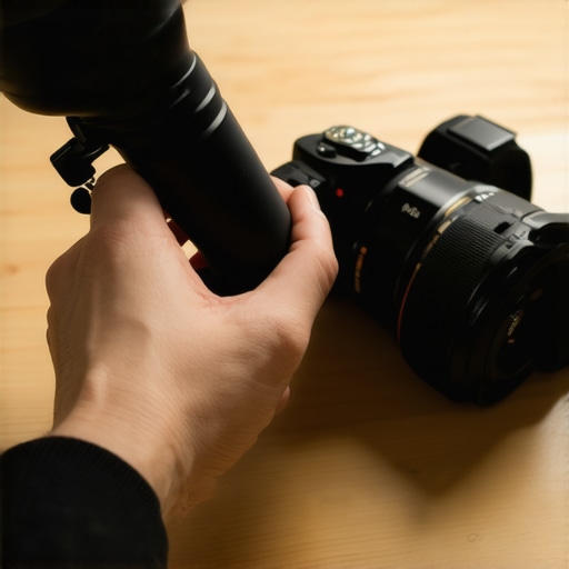 A creator cleaning a mirrorless camera sensor with a rocket blower to maintain image quality.