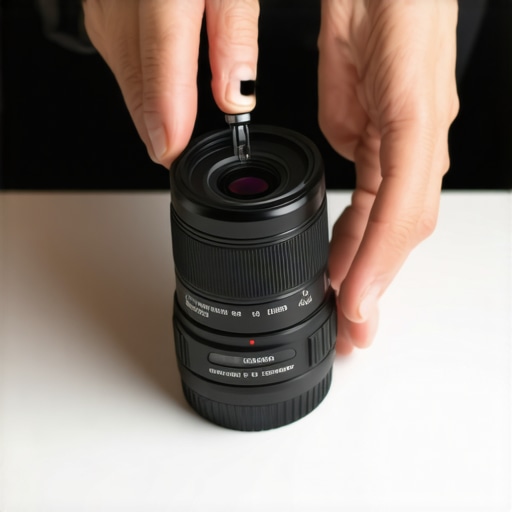 Cleaning camera lens in creator studio Hands cleaning a camera lens to maintain studio gear